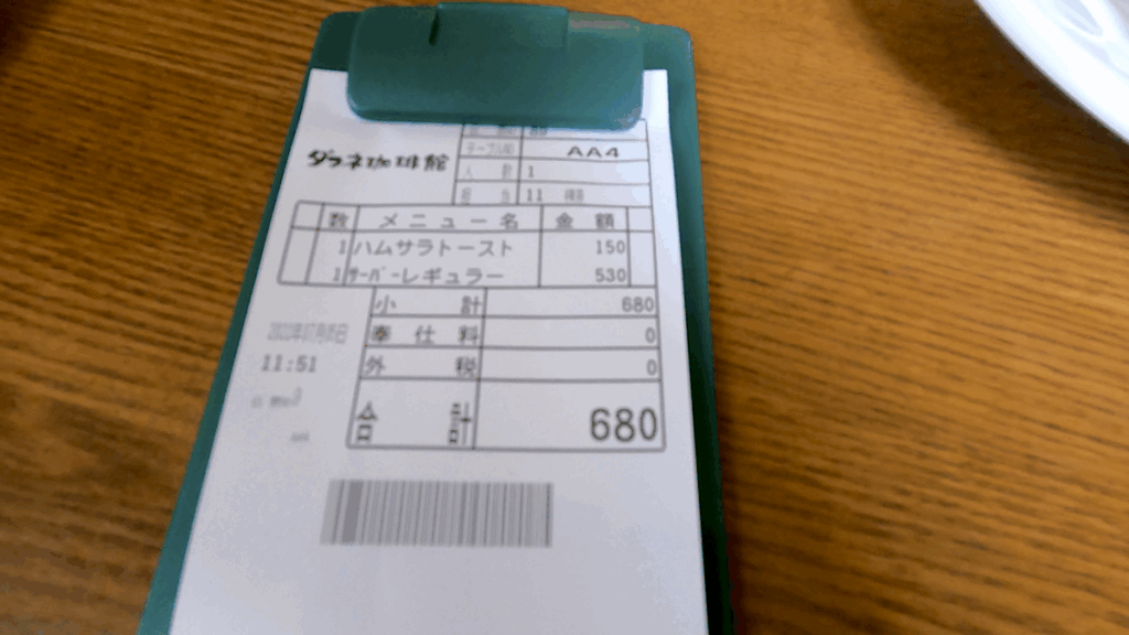ダフネ珈琲館 半田中央インター店 モーニング メニュー 値段