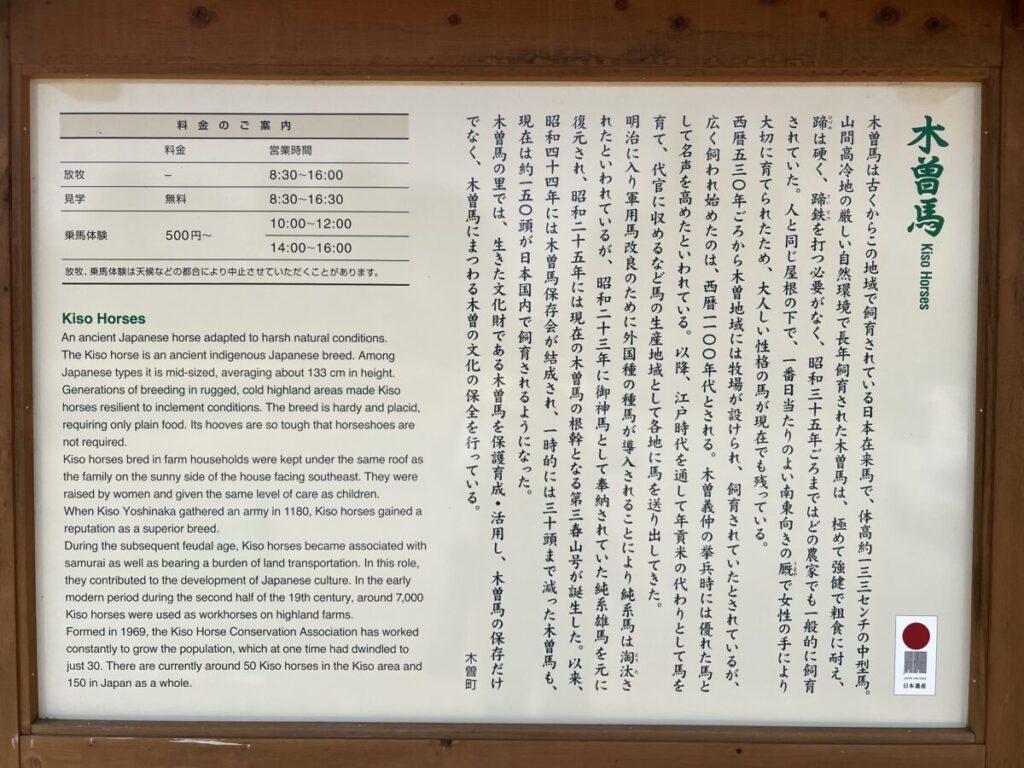 日本在来馬 木曽馬 木曽馬の里 駐車場